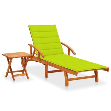 Transat chaise longue bain de soleil lit de jardin terrasse meuble d'extérieur avec table et coussin bois d'acacia 02_0012633