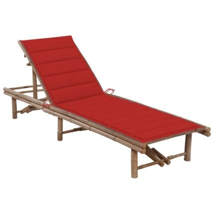 Transat chaise longue bain de soleil lit de jardin terrasse meuble d'extérieur avec coussin bambou 02_0012294