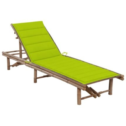 Transat chaise longue bain de soleil lit de jardin terrasse 200 cm meuble d'extérieur avec coussin bambou 02_0012290