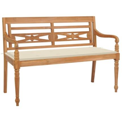 Banc de jardin meuble de patio d'extérieur terrasse avec coussin crème 120 cm bois de teck massif 02_0011066