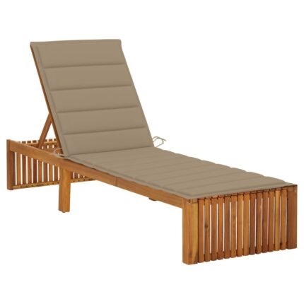 Transat chaise longue bain de soleil lit de jardin terrasse meuble d'extérieur 200 cm avec coussin bois d'acacia solide 02_0012342