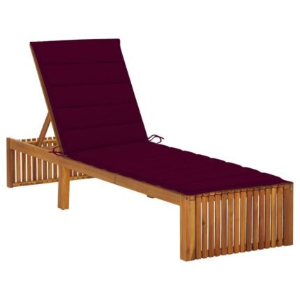 Transat chaise longue bain de soleil lit de jardin terrasse meuble d'extérieur avec coussin bois d'acacia solide 02_0012349