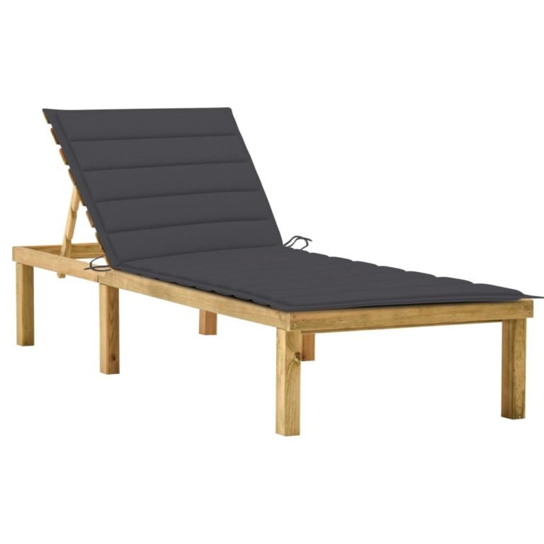 Transat chaise longue bain de soleil lit de jardin terrasse meuble d'extérieur avec coussin anthracite bois de pin imprégné 02_0012282
