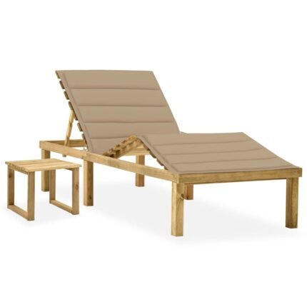 Transat chaise longue bain de soleil lit de jardin terrasse meuble d'extérieur 200 cm avec table et coussin pin imprégné 02_0012688