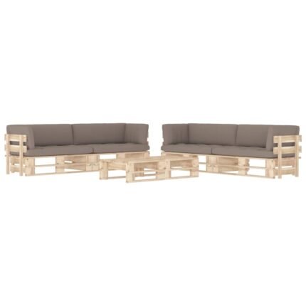 Salon de jardin meuble d'extérieur ensemble de mobilier palette 6 pièces avec coussins bois de pin imprégné 02_0018481