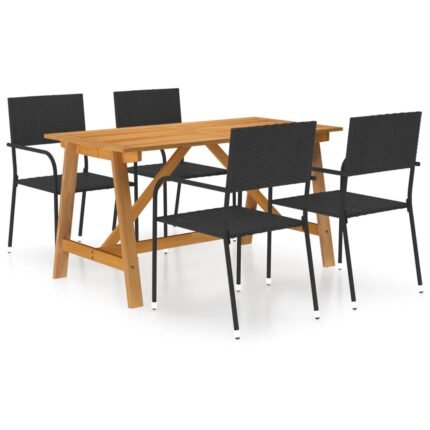 Ensemble de salle à manger de jardin meuble extérieur 5 pièces noir 02_0013846