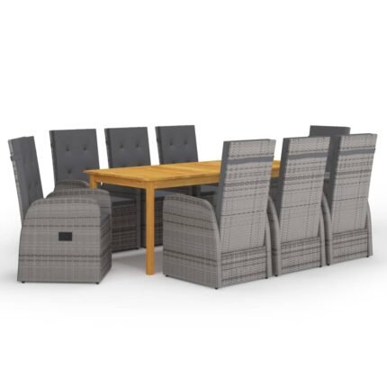 Ensemble de salle à manger de jardin meuble extérieur 9 pièces gris 02_0014091