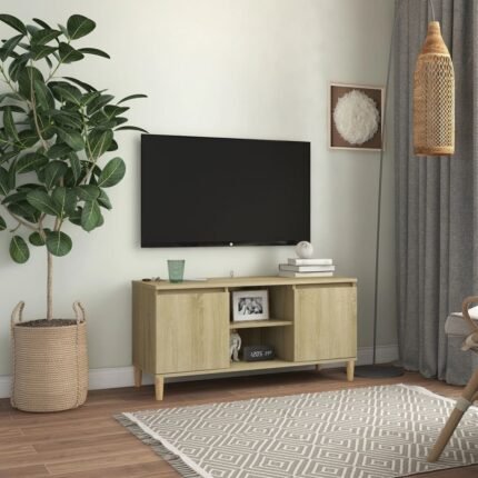 Meuble TV multimédia étagère télévision buffet téléviseur salle à manger salon chambre avec pieds en bois massif chêne sonoma 103,5 x 35 x 50 cm brun 02_0026853