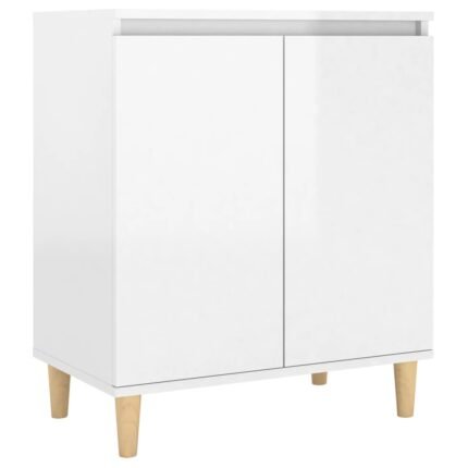 Buffet bahut commode armoire meuble de rangement organisateur cuisine salle de séjour salon avec pieds en bois brillant bois d'ingénierie blanc 02_0030088