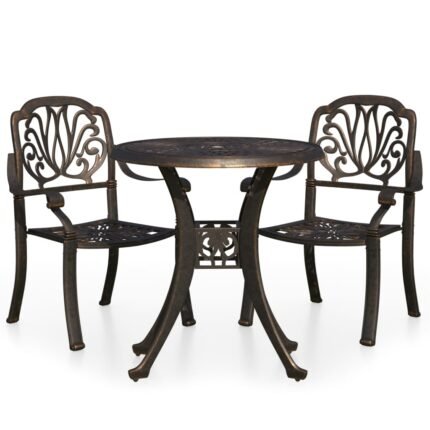 Ensemble de bistro jardin meuble extérieur terrasse 3 pièces aluminium coulé bronze 02_0013503