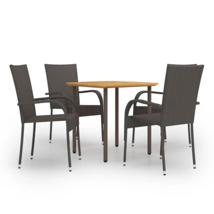 Ensemble de salle à manger de jardin meuble extérieur 5 pièces résine tressée marron 02_0013911