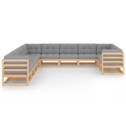 Salon de jardin meuble d'extérieur ensemble de mobilier 11 pièces avec coussins bois de pin massif 02_0015309