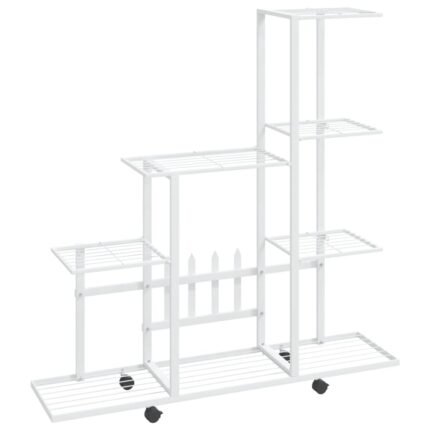 Support pour plantes meuble fleur sur roues 94,5 x 25 x 92,5 cm métal blanc 02_0045183