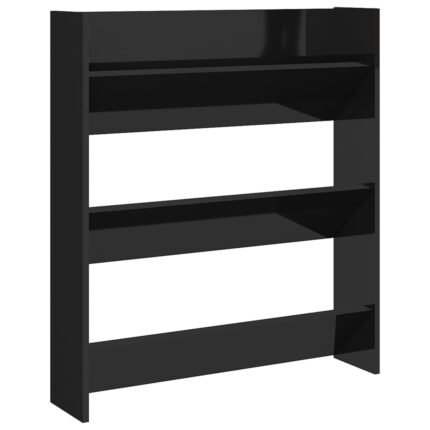 Armoire à chaussures range chaussures rangement meuble entrée couloir salon murale brillant bois d'ingénierie noir 02_0021925