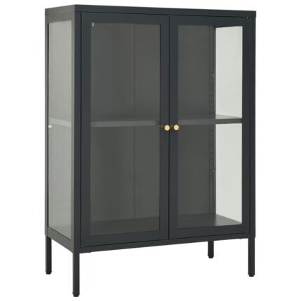 Buffet bahut commode armoire meuble de rangement organisateur cuisine salle de séjour salon 75 x 35 x 105 cm acier et verre anthracite 02_0029710