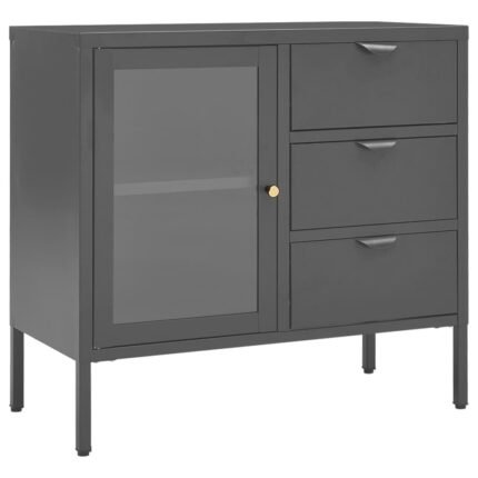 Buffet bahut commode armoire meuble de rangement organisateur cuisine salle de séjour salon 75 x 35 x 70 cm acier et verre trempé anthracite 02_0029711