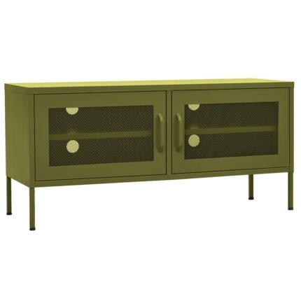 Meuble TV multimédia étagère télévision buffet téléviseur salle à manger salon chambre olive 105 x 35 x 50 cm Acier vert 02_0028256