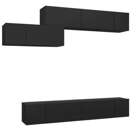 Ensemble de meubles armoire buffet TV télévision salon chambre séjour 7 pièces bois d'ingénierie noir 02_0025171