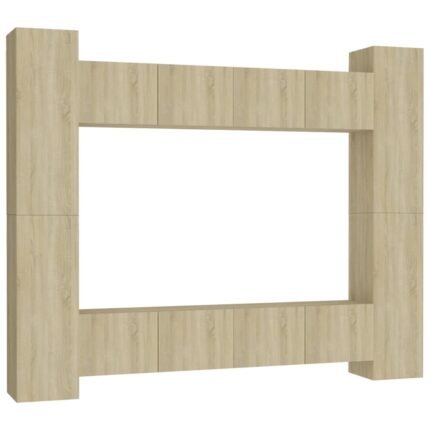 Ensemble de meubles armoire buffet TV télévision salon chambre séjour 8 pièces chêne sonoma bois d'ingénierie brun 02_0025301