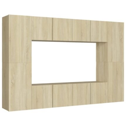 Ensemble de meubles armoire buffet TV télévision salon chambre séjour 8 pièces chêne sonoma bois d'ingénierie brun 02_0025315