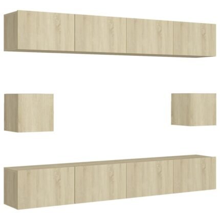 Ensemble de meubles armoire buffet TV télévision salon chambre séjour 6 pièces chêne sonoma bois d'ingénierie brun 02_0025114