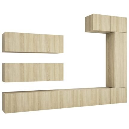 Ensemble de meubles armoire buffet TV télévision salon chambre séjour 7 pièces chêne sonoma bois d'ingénierie brun 02_0024334
