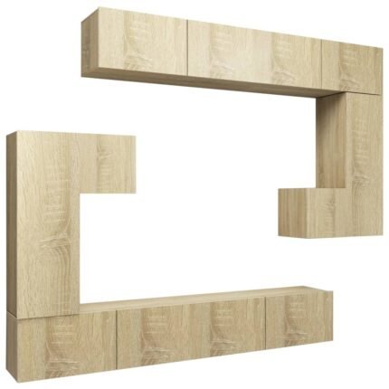 Ensemble de meubles armoire buffet TV télévision salon chambre séjour 8 pièces chêne sonoma bois d'ingénierie brun 02_0025314