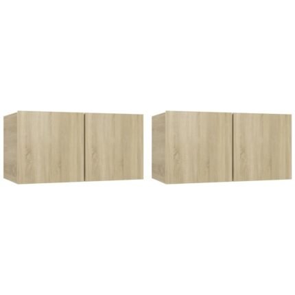 Meubles TV multimédia étagère télévision buffet téléviseur salle à manger salon chambre suspendus 2 pièces chêne sonoma 60 x 30 x 30 cm brun 02_0029189