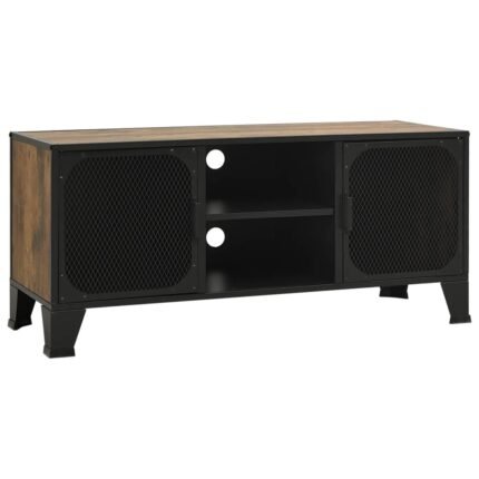 Meuble TV multimédia étagère télévision buffet téléviseur salle à manger salon chambre rustique 105 x 36 x 47 cm métal et MDF brun 02_0028307