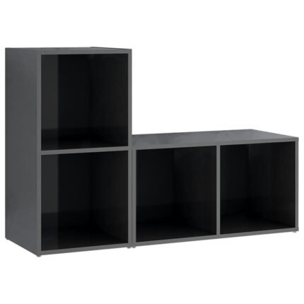 Meubles TV multimédia étagère télévision buffet téléviseur salle à manger salon chambre 2 pièces brillant 72 x 35 x 36,5 cm bois d'ingénierie gris 02_0028595
