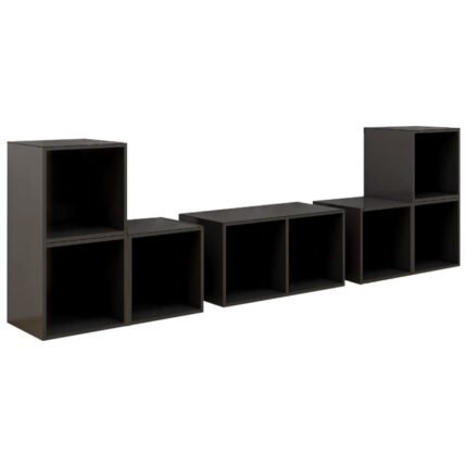 Ensemble de meubles armoire buffet TV télévision salon chambre séjour 6 pièces brillant bois d'ingénierie gris 02_0025090