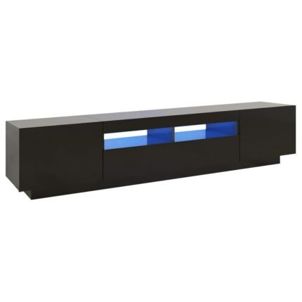 Meuble TV multimédia étagère télévision buffet téléviseur salle à manger salon chambre avec lumières LED 200 x 35 x 40 cm noir 02_0026550