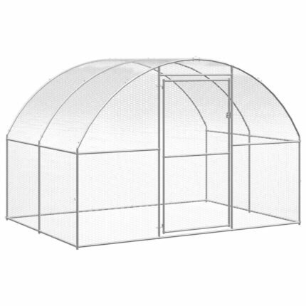 Poulailler enclos cage poules d'extérieur 3 x 2 x 2 m acier galvanisé Argent 02_0044005