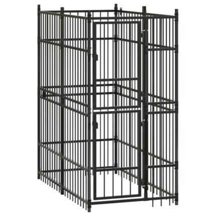 Chenil cage enclos pac animaux d'extérieur pour chiens acier 1,84 m² noir 02_0041776