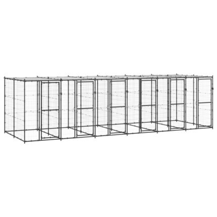 Chenil extérieur cage enclos parc animaux chien extérieur acier avec toit 14,52 m² 02_0000391