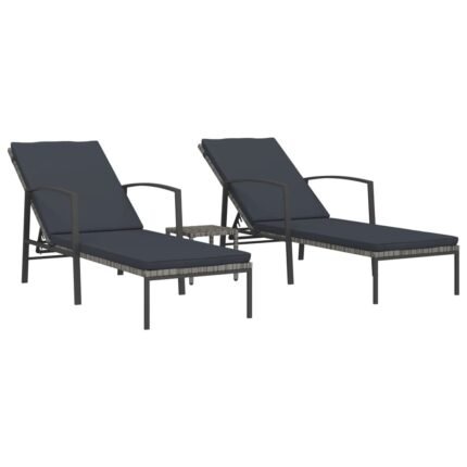 Lot de 2 transats chaise longue bain de soleil lit de jardin terrasse meuble d'extérieur avec table résine tressée gris 02_0012125