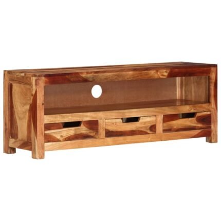 Meuble TV multimédia étagère télévision buffet téléviseur salle à manger salon chambre 110 x 30 x 40 cm bois d'acacia massif brun 02_0025712
