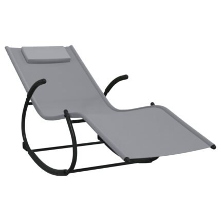 Transat chaise longue bain de soleil lit de jardin terrasse meuble d'extérieur à bascule 164  acier et textilène gris 02_0012973