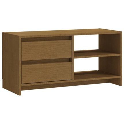 Meuble TV multimédia étagère télévision buffet téléviseur salle à manger salon chambre miel 80 x 31 x 39 cm bois de pin massif brun 02_0027719