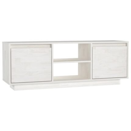 Meuble TV multimédia étagère télévision buffet téléviseur salle à manger salon chambre 110 x 30 x 40 cm bois de pin massif blanc 02_0025720