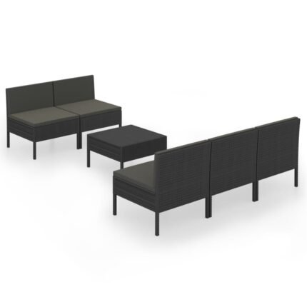 Salon de jardin meuble d'extérieur ensemble de mobilier 6 pièces avec coussins résine tressée noir 02_0016909
