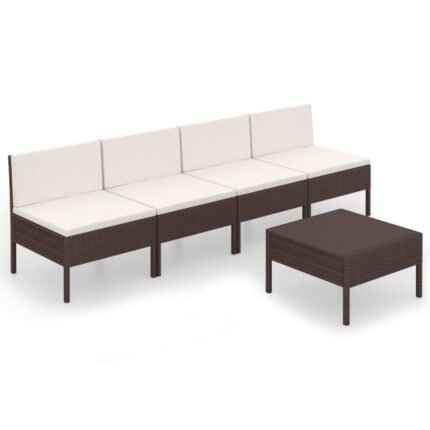 Salon de jardin meuble d'extérieur ensemble de mobilier 5 pièces avec coussins résine tressée marron 02_0016458