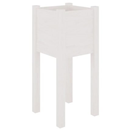 Jardinière bac lit surélevé plantes fleurs terrasse jardin d'extérieur 31 x 31 x 70 cm bois de pin massif blanc 02_0038544