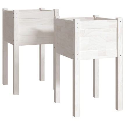 Jardinière bac lit surélevé plantes fleurs jardin terrasses d'extérieur lot de 2 40 x 40 x 70 cm bois de pin blanc 02_0038898