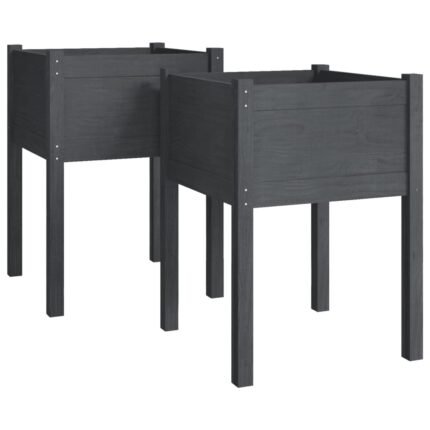 Jardinière bac lit surélevé plantes fleurs jardin terrasses lot de 2 50 x 50 x 70 cm bois de pin massif gris 02_0038995