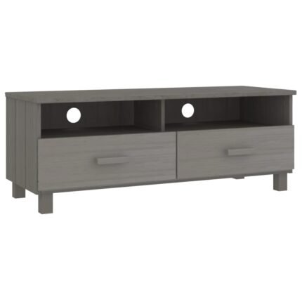 Meuble TV multimédia étagère télévision buffet téléviseur salle à manger salon chambre clair 106 x 40 x 40 cm bois massif de pin gris 02_0027631