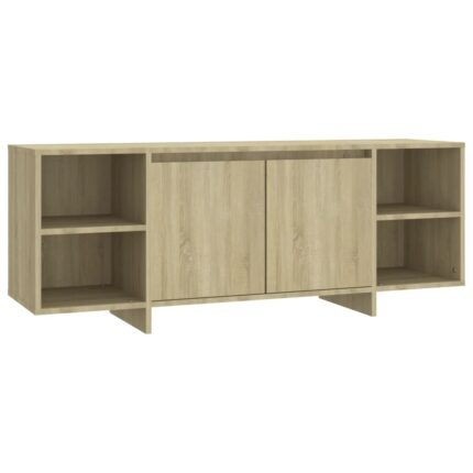 Meuble TV multimédia étagère télévision buffet téléviseur salle à manger salon chambre chêne sonoma 130 x 35 x 50 cm bois d'ingénierie beige 02_0027474