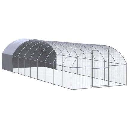 Poulailler enclos cage poules d'extérieur 3 x 10 x 2 m acier galvanisé Argent 02_0043996