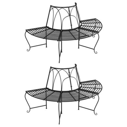 Banc de jardin meuble de patio d'extérieur terrasse demi-circulaire tour d'arbre 2 pièces diamètre159 cm noir acier 02_0011816