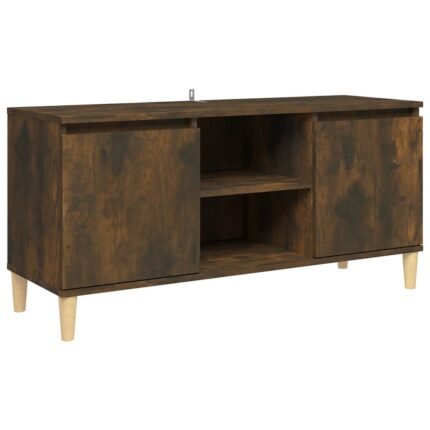 Meuble TV multimédia étagère télévision buffet téléviseur salle à manger salon chambre avec pieds en bois solide chêne fumé 103,5 x 35 x 50 cm brun 02_0026856